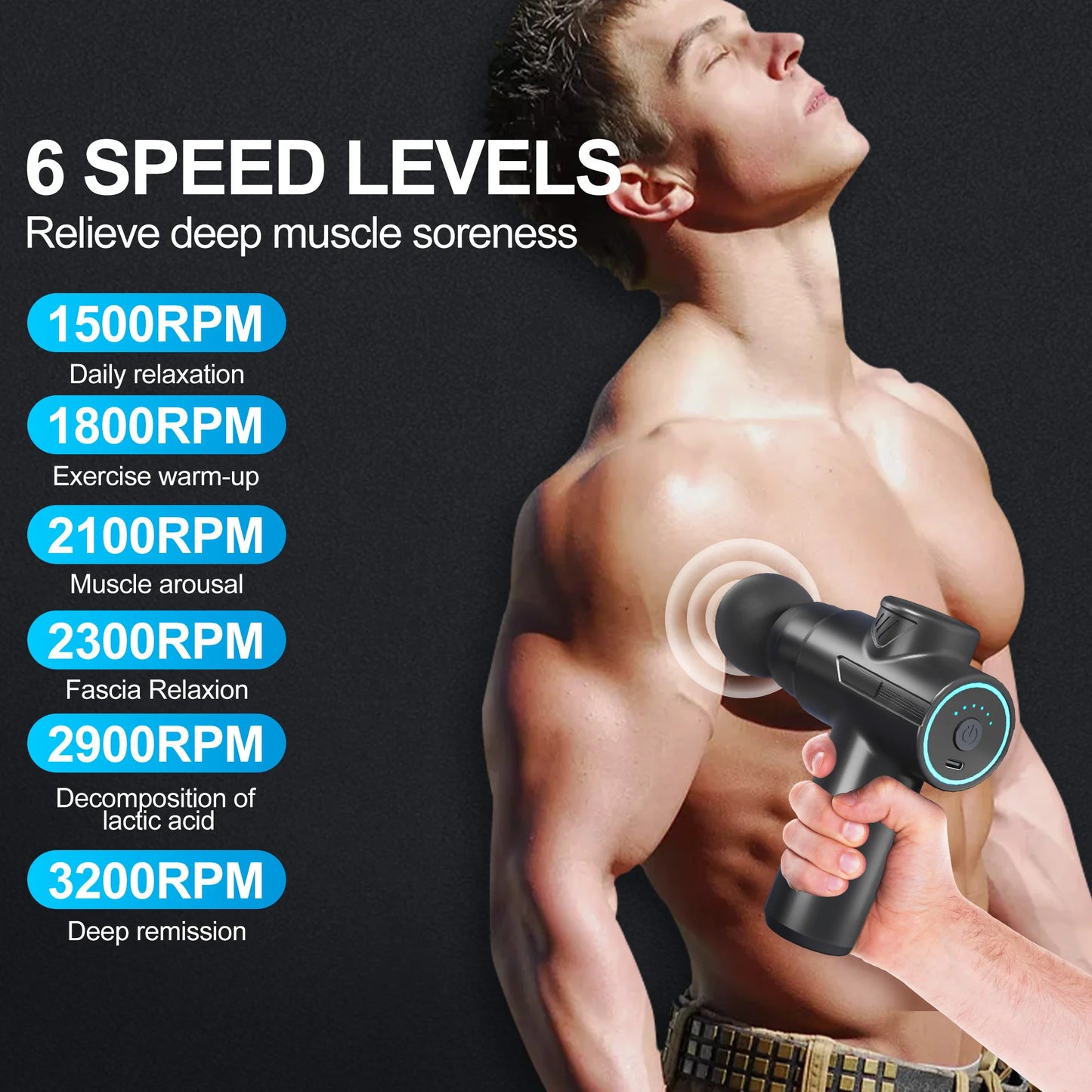Leercon Mini Massage Gun With 6 Speeds 4 Heads Massager