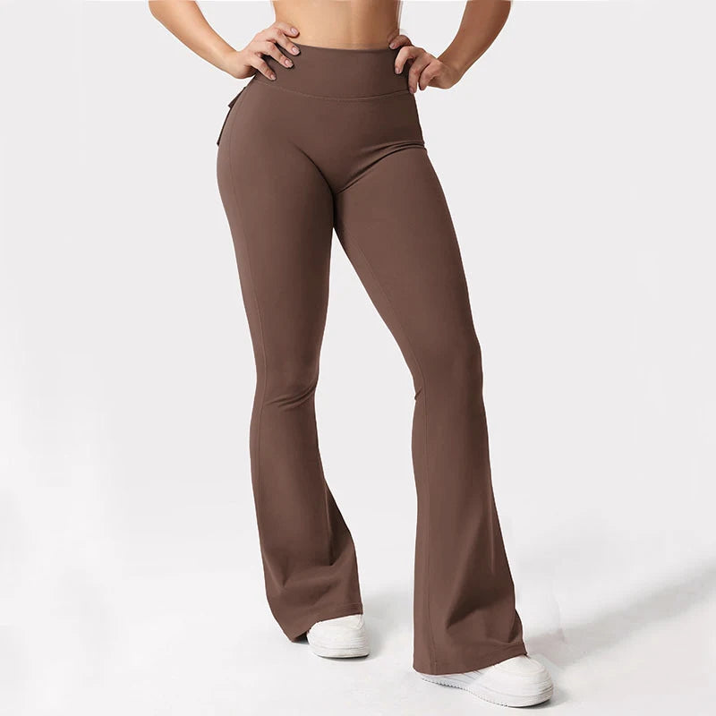 Women's Yoga Flare Trousers High Waist Tummy Control Pockets
