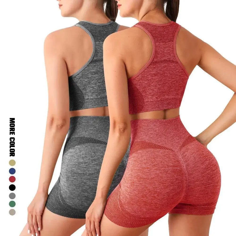 Women Yoga Set Seamless Sports Bra And Shorts For Fitness