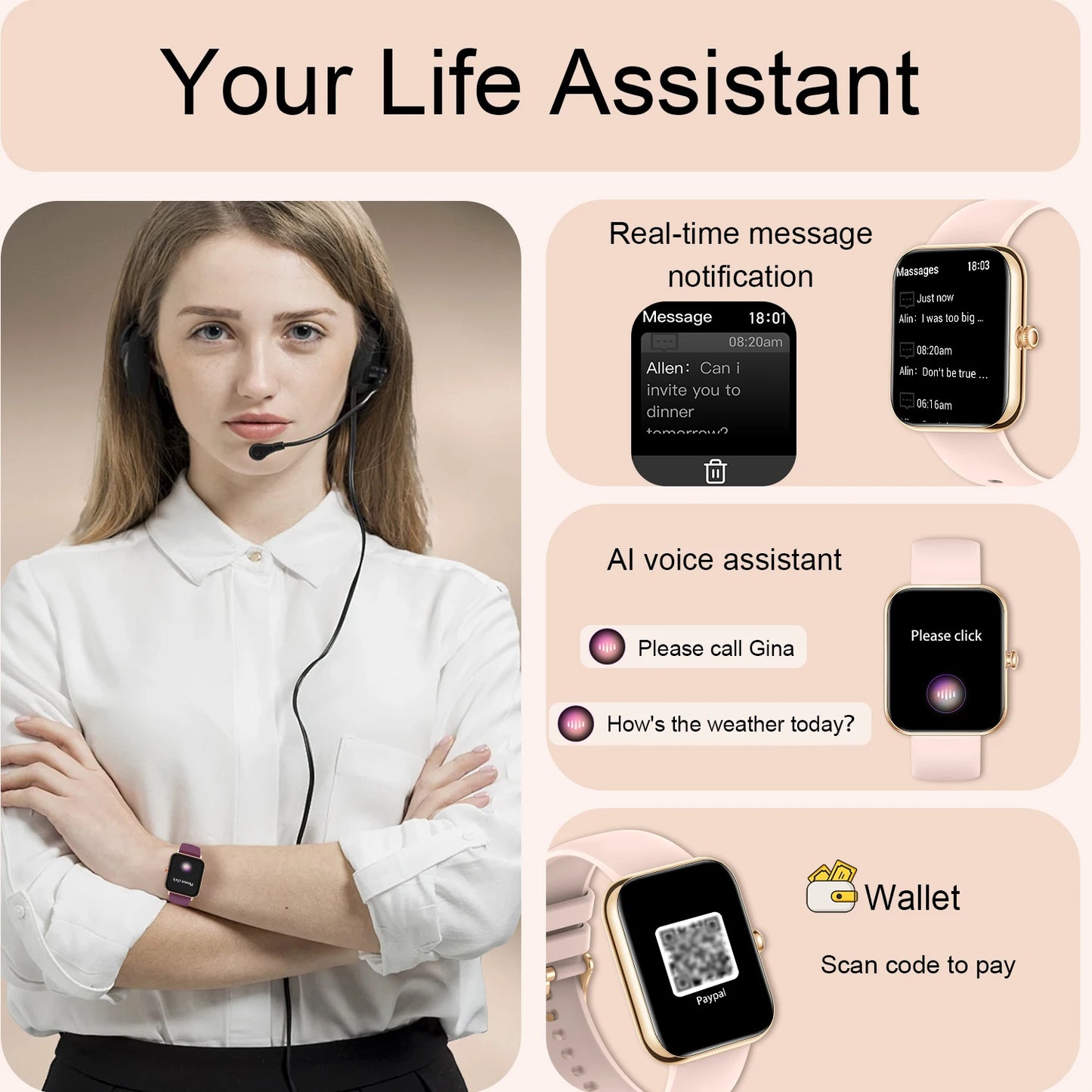 Smartwatch Fitness Tracker For iPhone Android With Call And Pedometer