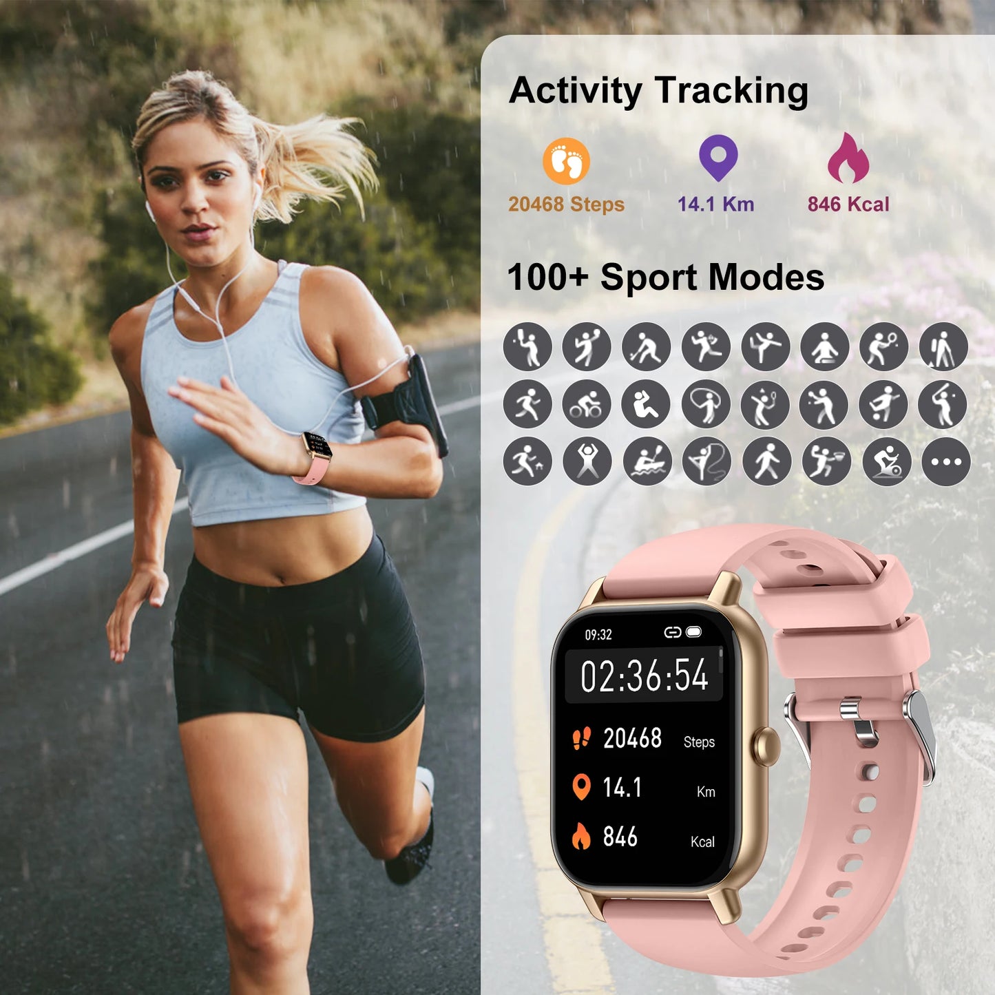 EIGIIS P66D Smartwatch 1.85 Inch TFT Health Monitor IP68 Bluetooth