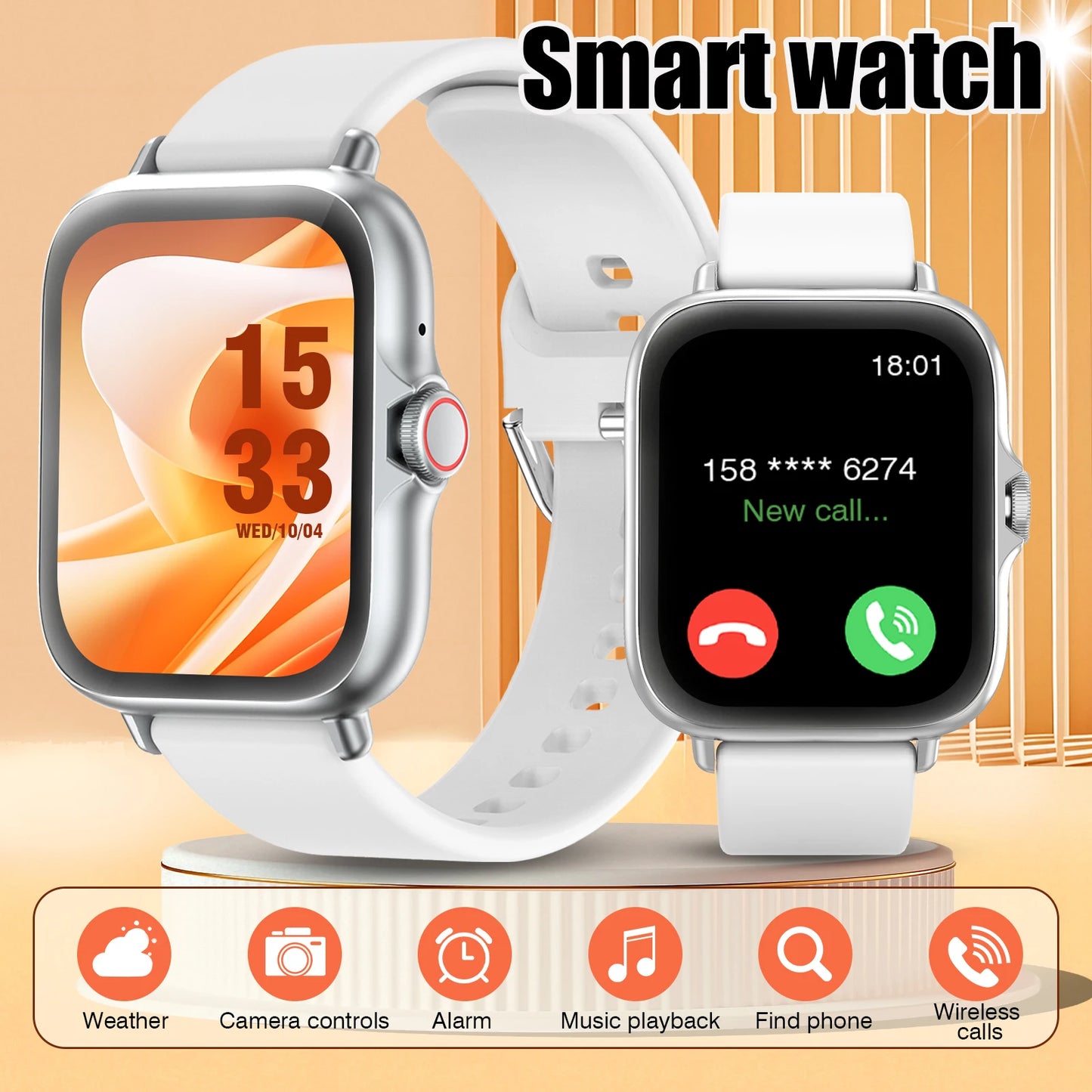 Odelettevcy Smartwatch With Wireless Calling Messages Music Playback Multi Sport