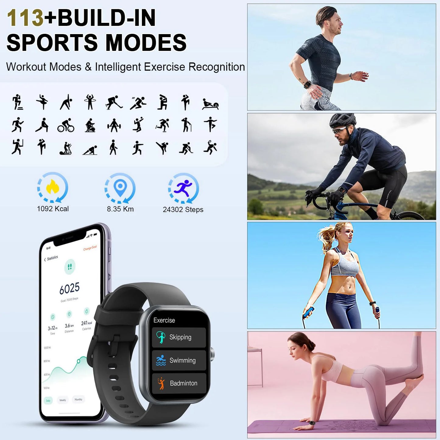 Nerunsa Smart Watch With Answer Calls 100 Sport Modes