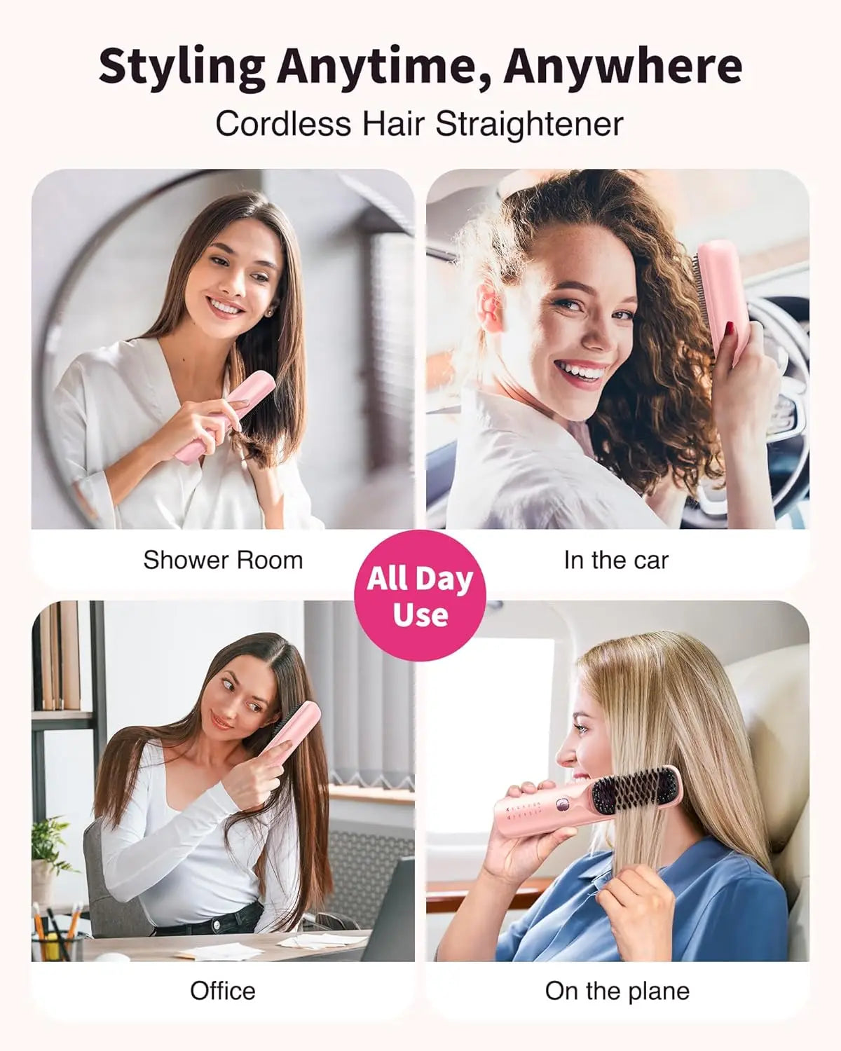 BOPCAL Cordless Hair Straightener Comb Brush 5S Fast Heating