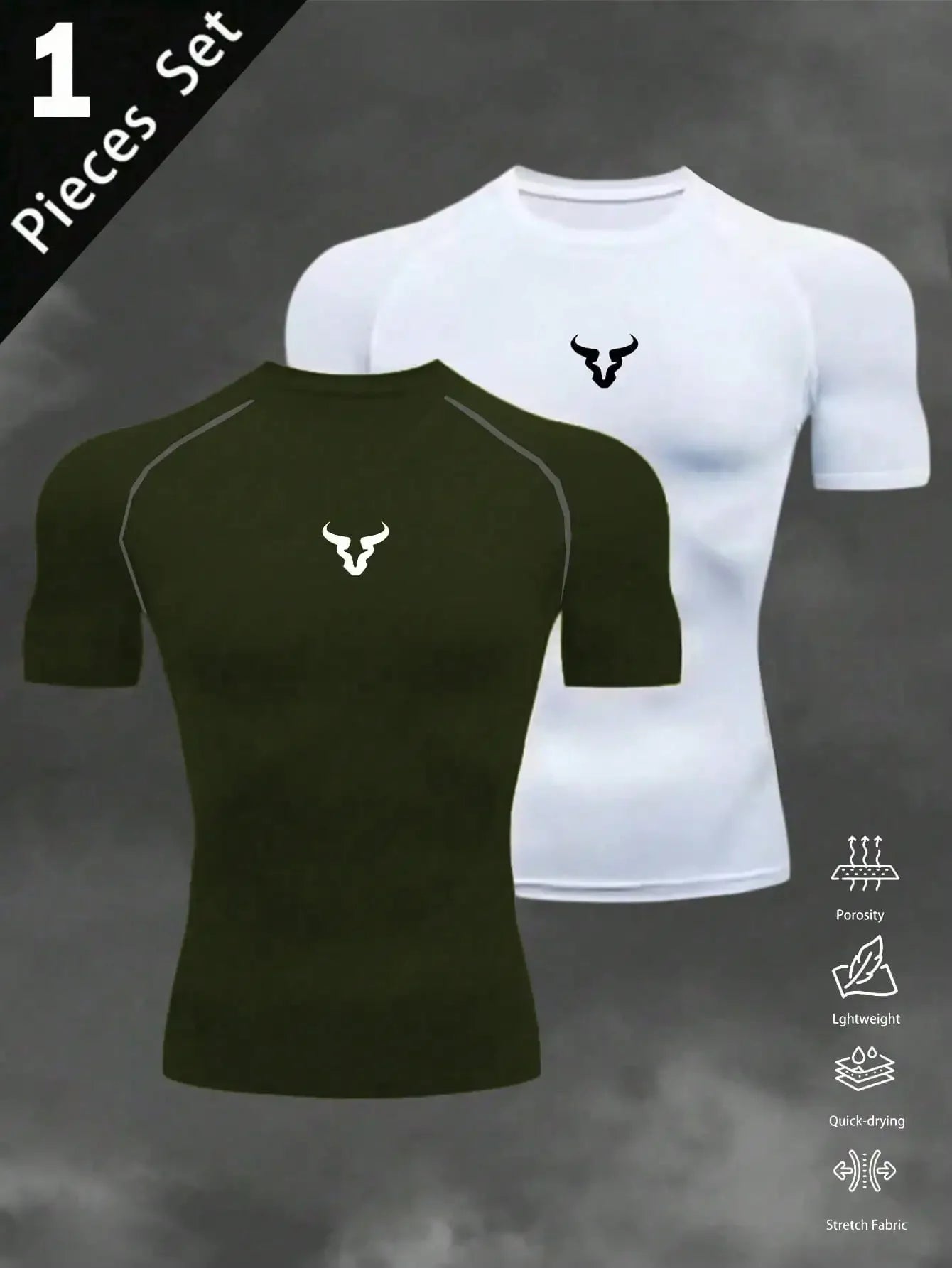 Mens Barbell Print Raglan Short Sleeve Compression Gym T Shirt