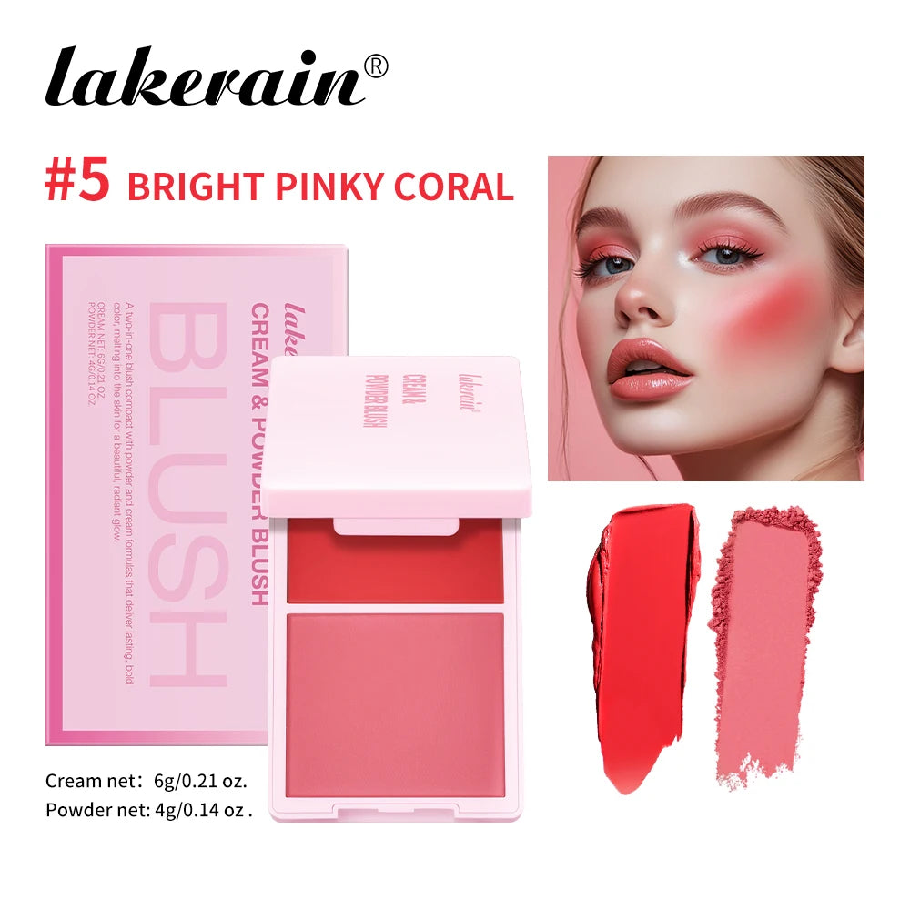 Lakerain Waterproof Cream and Powder Blush 5 Colors Palette