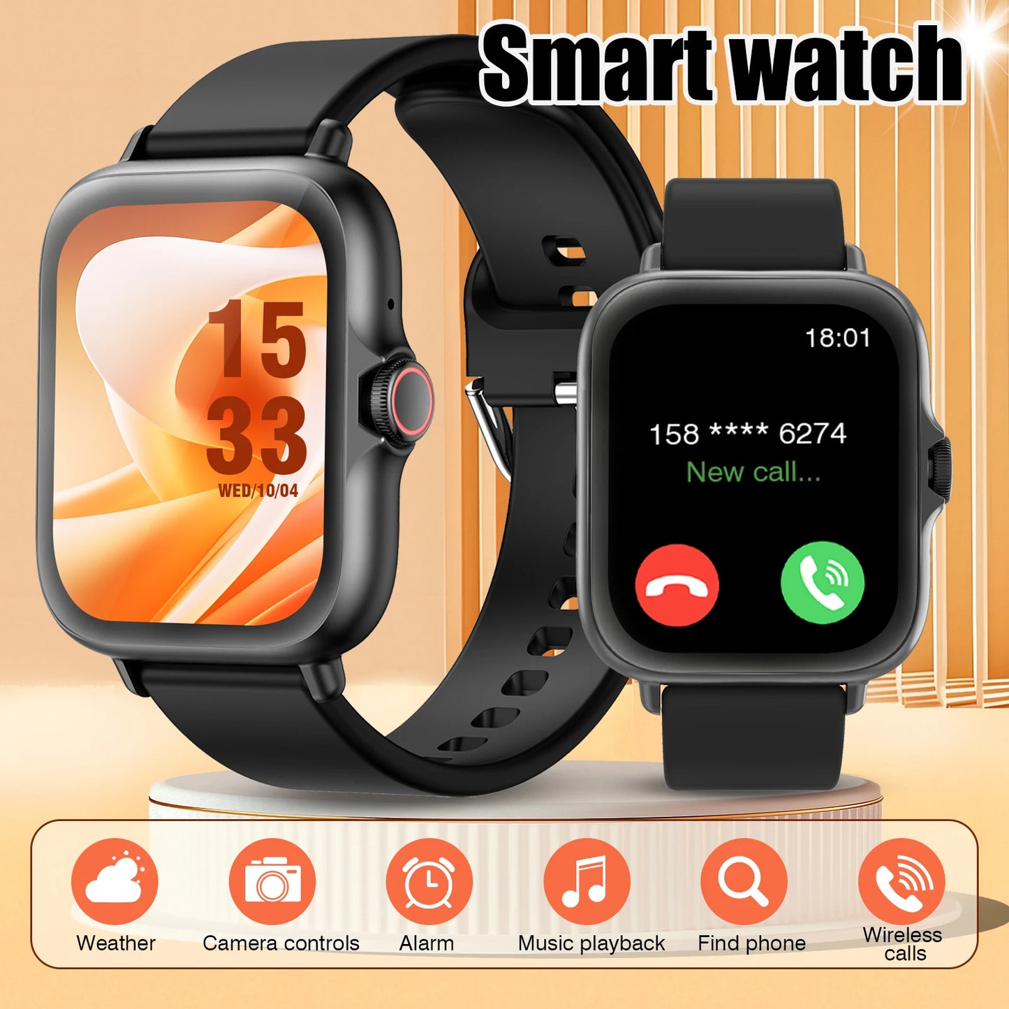 Odelettevcy Smartwatch With Wireless Calling Messages Music Playback Multi Sport